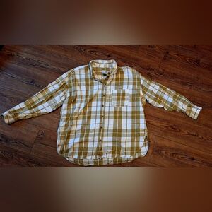 Universal Thread Womens Casual Plaid Shirt - Tan and White ☆Size Large☆